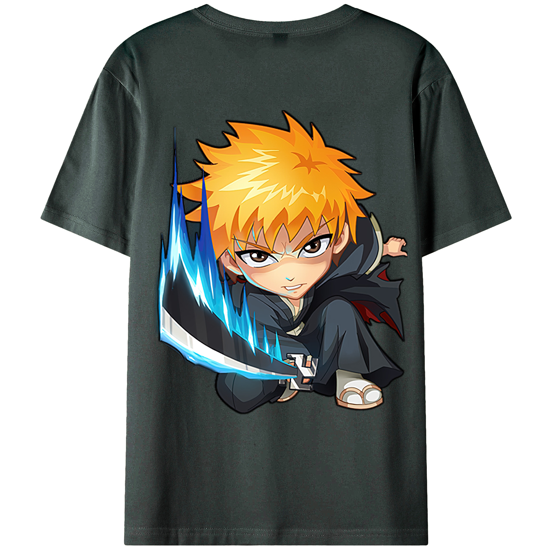 （画像用） ブリーチ 黒崎一護（くろさき いちご）BLEACH Kurosaki Ichigo 綿100％ メンズ半袖Tシャツ（バックプリント） 通気性
